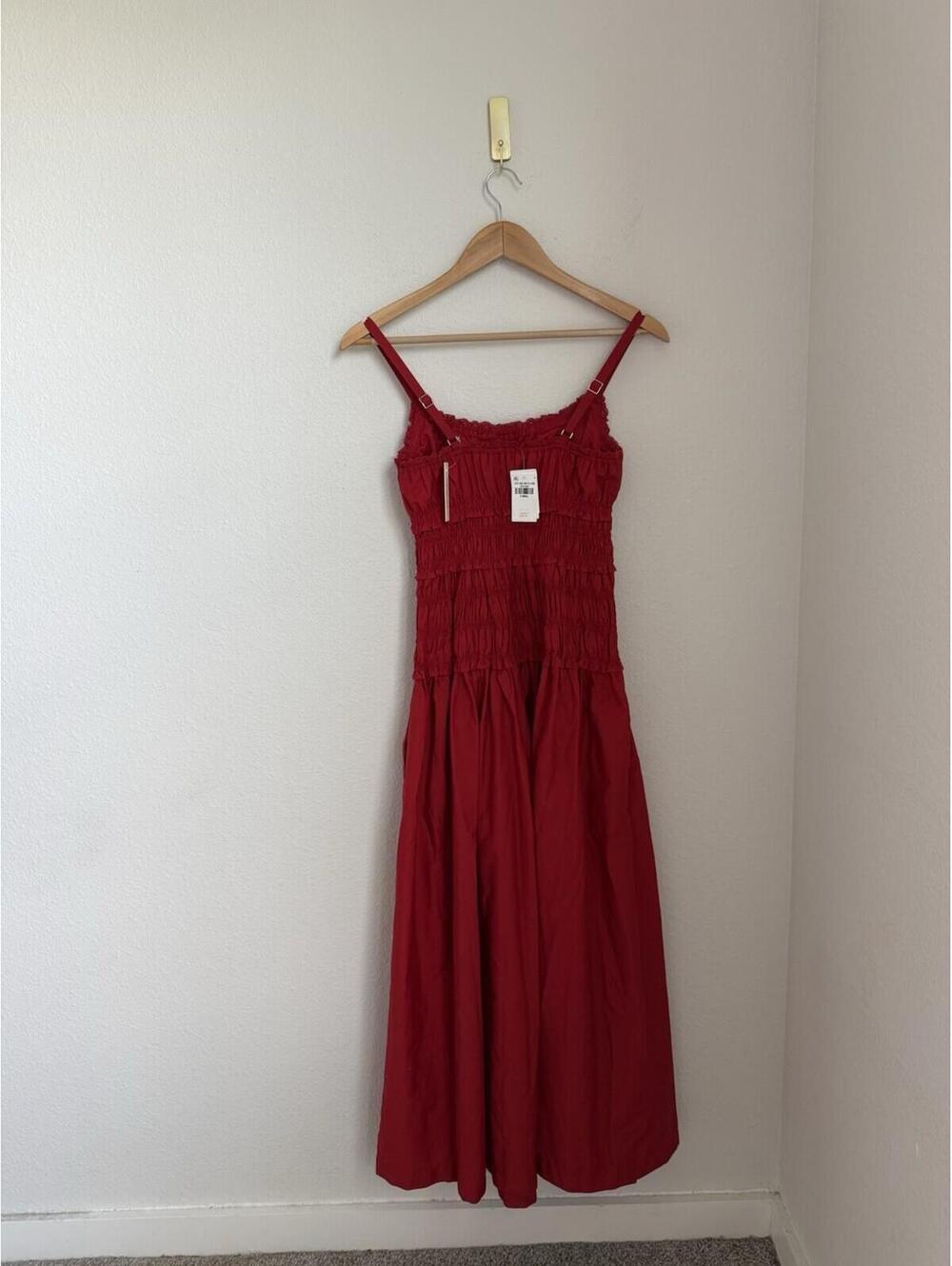 Abercrombie & Fitch NWT XS Bra-Free Smocked Drop-Waist Maxi Dress Feminine Red - Picture 5 of 7